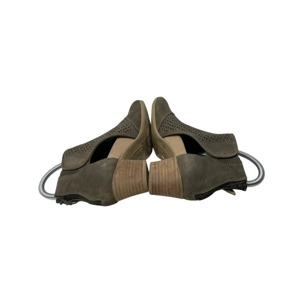 Earth Bootie Women Size 5 M Brown Perforated Leather Cutout Peep Toe Zip